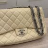 Chanel Washed Lambskin Quilted Jumbo Single Flap Bijoux Chain Ivory