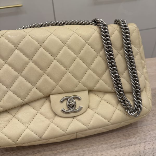 Chanel Washed Lambskin Quilted Jumbo Single Flap Bijoux Chain Ivory