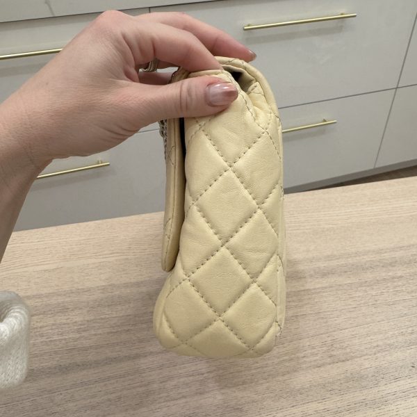 Chanel Washed Lambskin Quilted Jumbo Single Flap Bijoux Chain Ivory