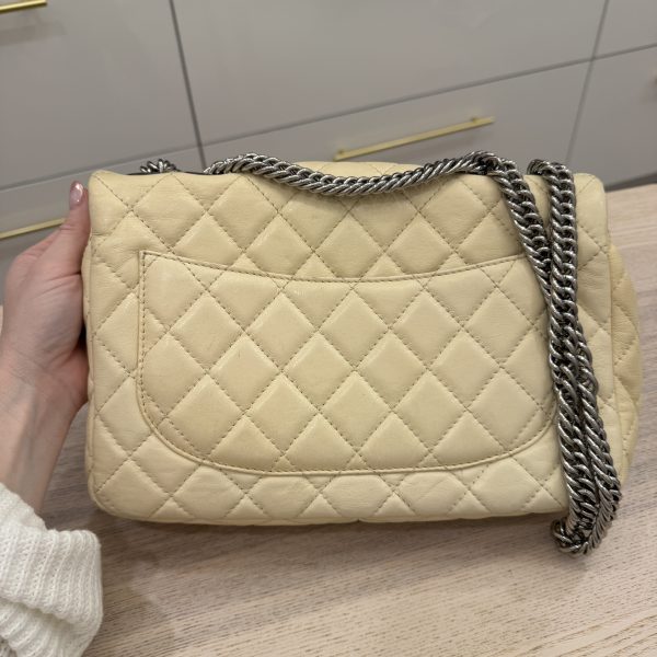 Chanel Washed Lambskin Quilted Jumbo Single Flap Bijoux Chain Ivory