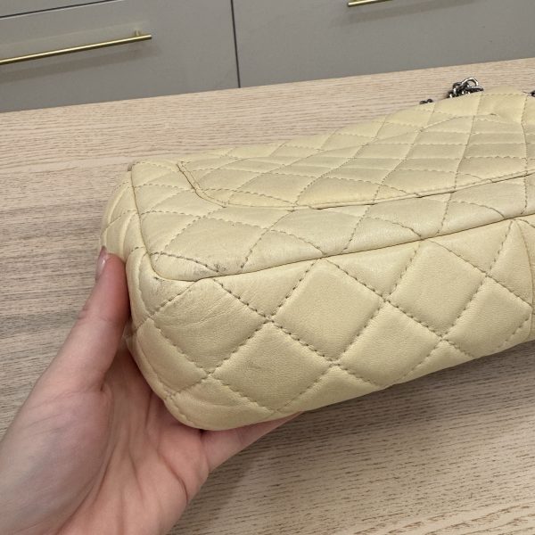 Chanel Washed Lambskin Quilted Jumbo Single Flap Bijoux Chain Ivory