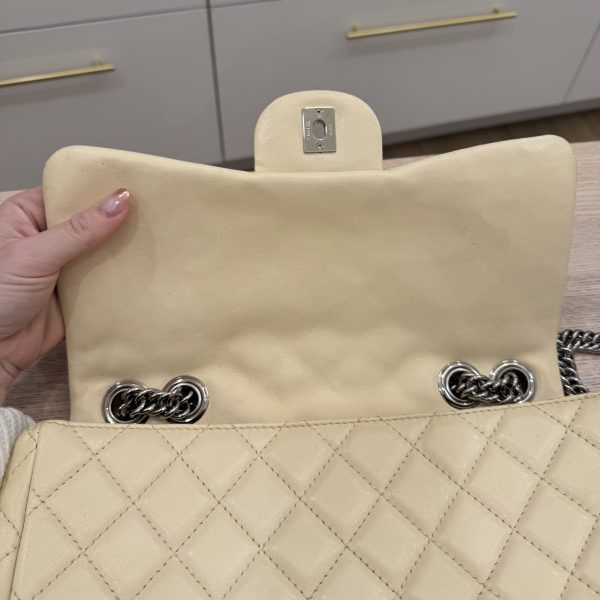 Chanel Washed Lambskin Quilted Jumbo Single Flap Bijoux Chain Ivory