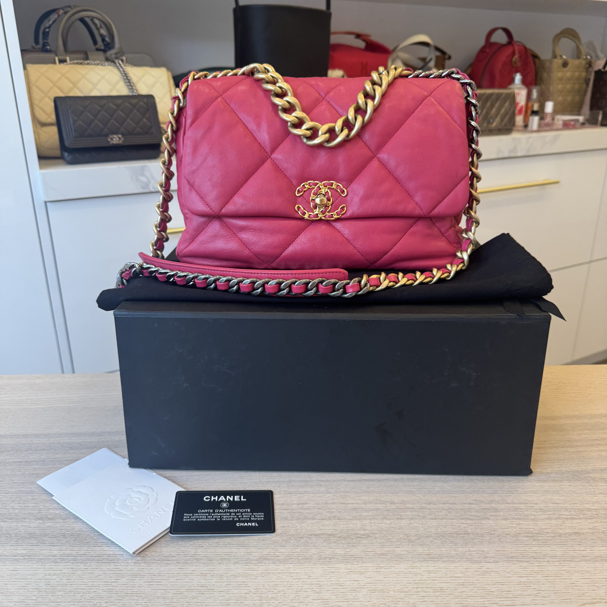 Chanel Lambskin Quilted Large Chanel 19 Flap Pink