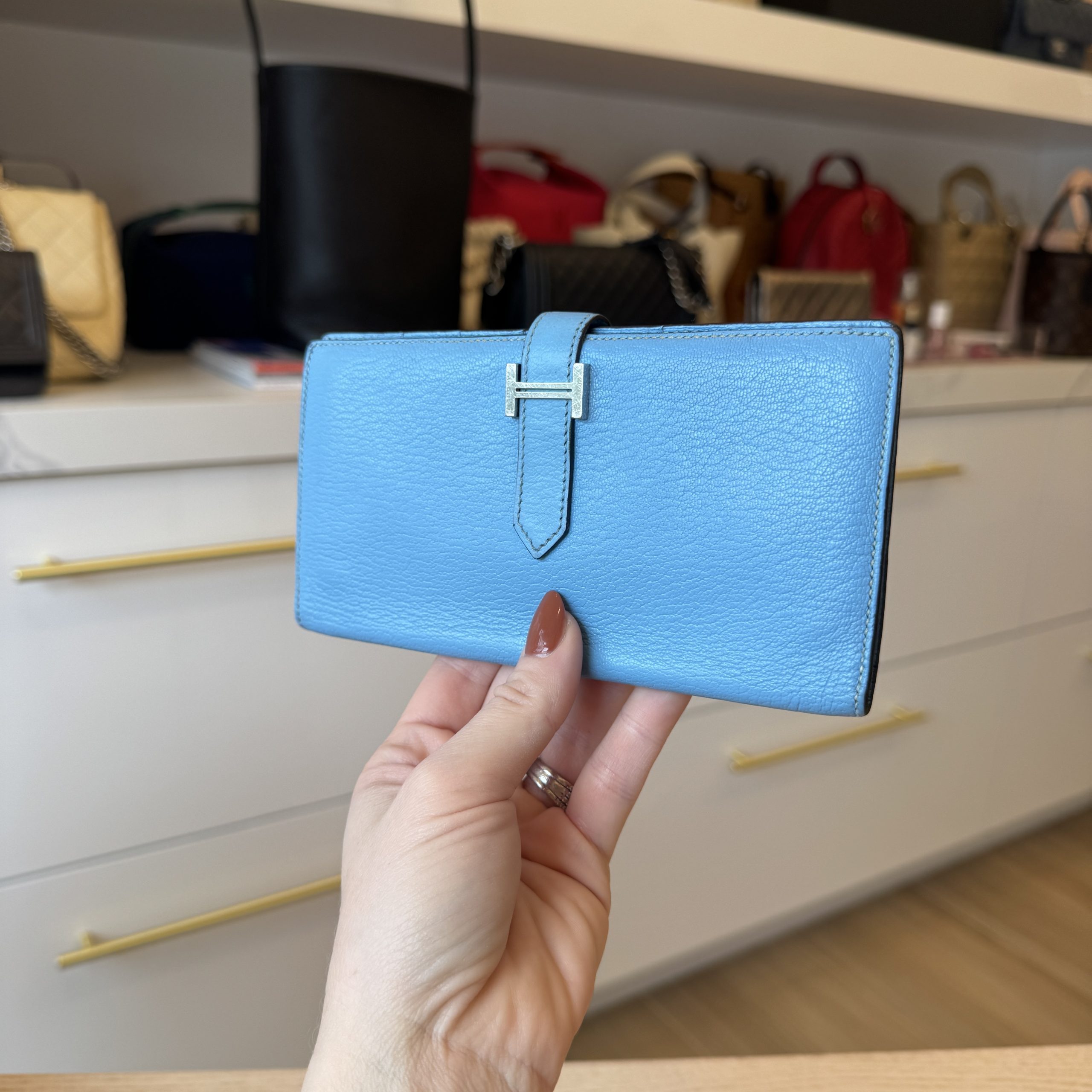 Hermes Chevre Mysore Bearn Gusset Wallet Blue