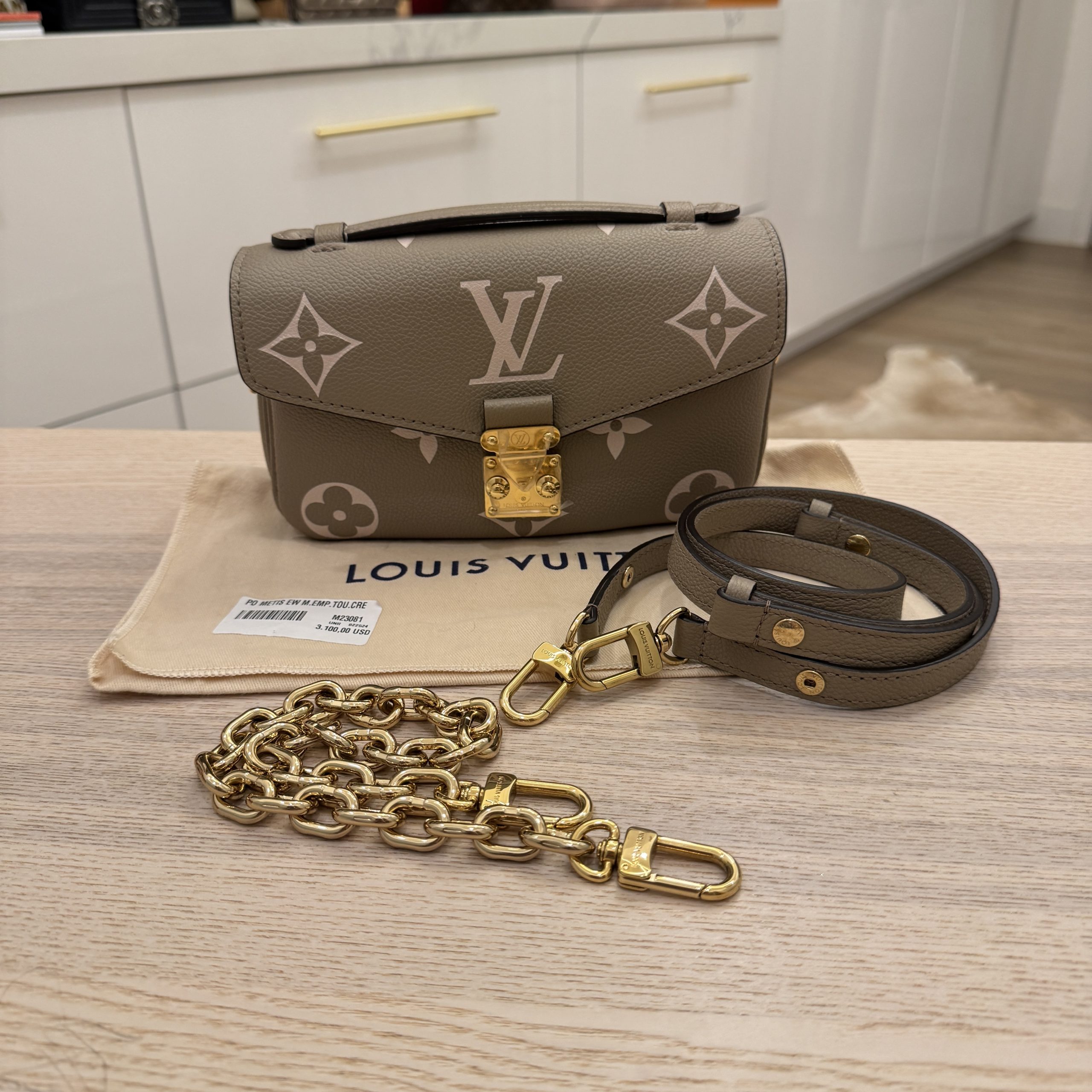 Louis Vuitton Pochette Métis East West Dove and Cream Monogram Empreinte Leather