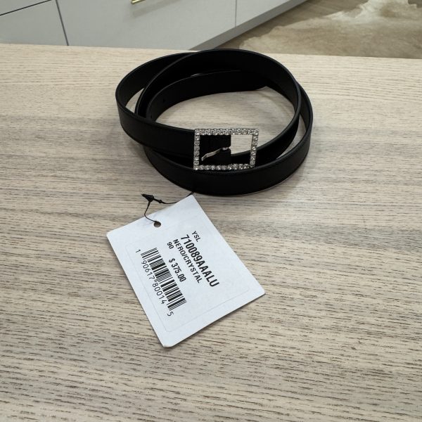 Saint Laurent Crystal Square Buckle Belt Black 36/90
