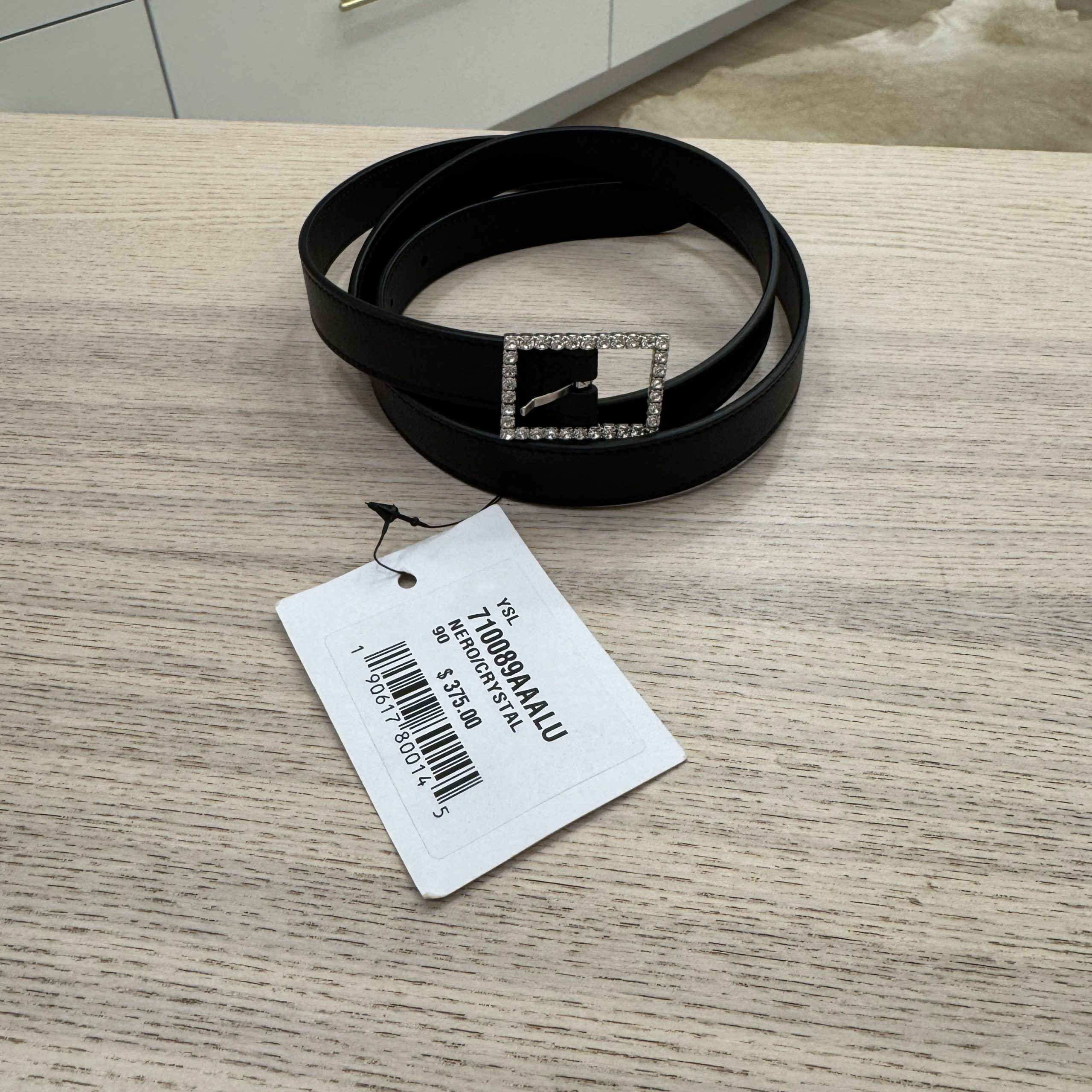 Saint Laurent Crystal Square Buckle Belt Black 36/90