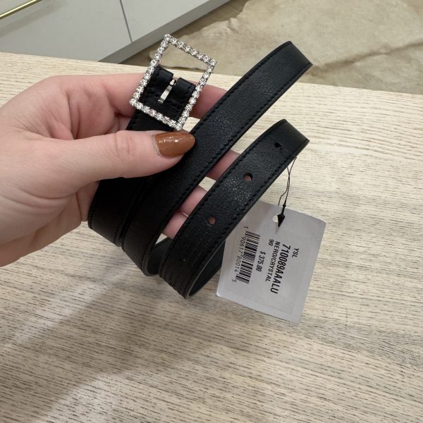Saint Laurent Crystal Square Buckle Belt Black 36/90