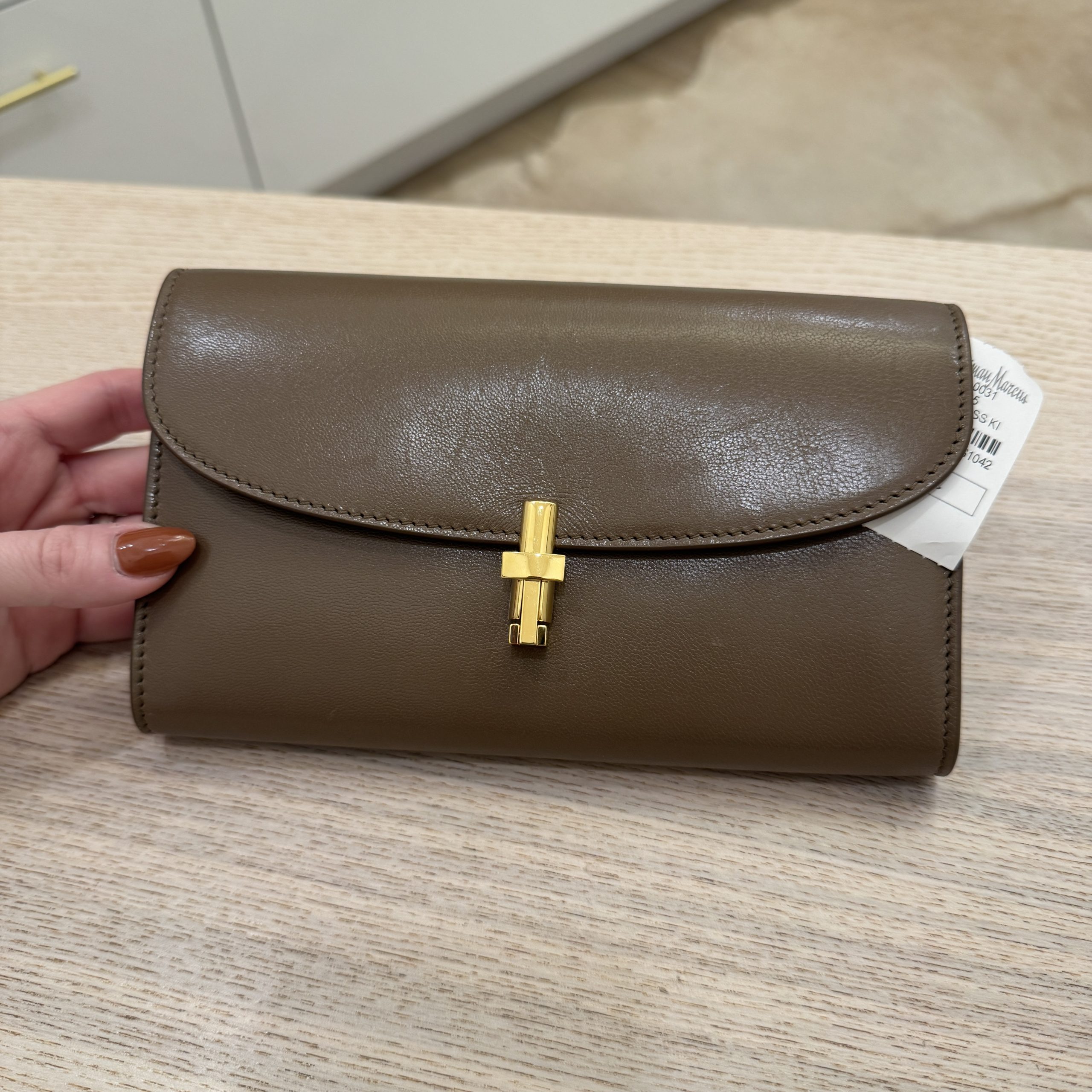 The Row Sofia Continental Wallet in Shiny Kid Leather Kiwi