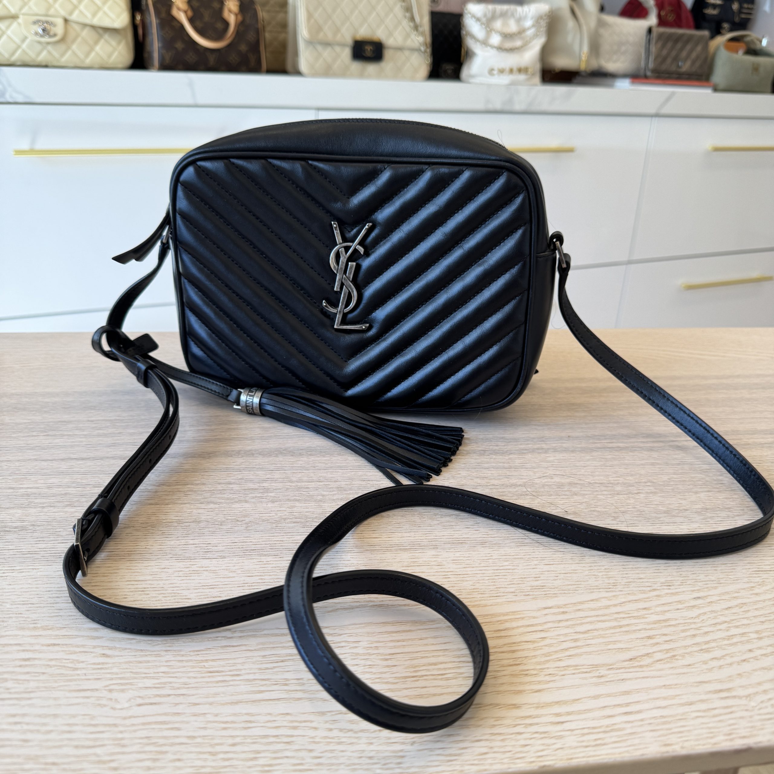 Saint Laurent Calfskin Monogram Lou Camera Black Silver Hardware