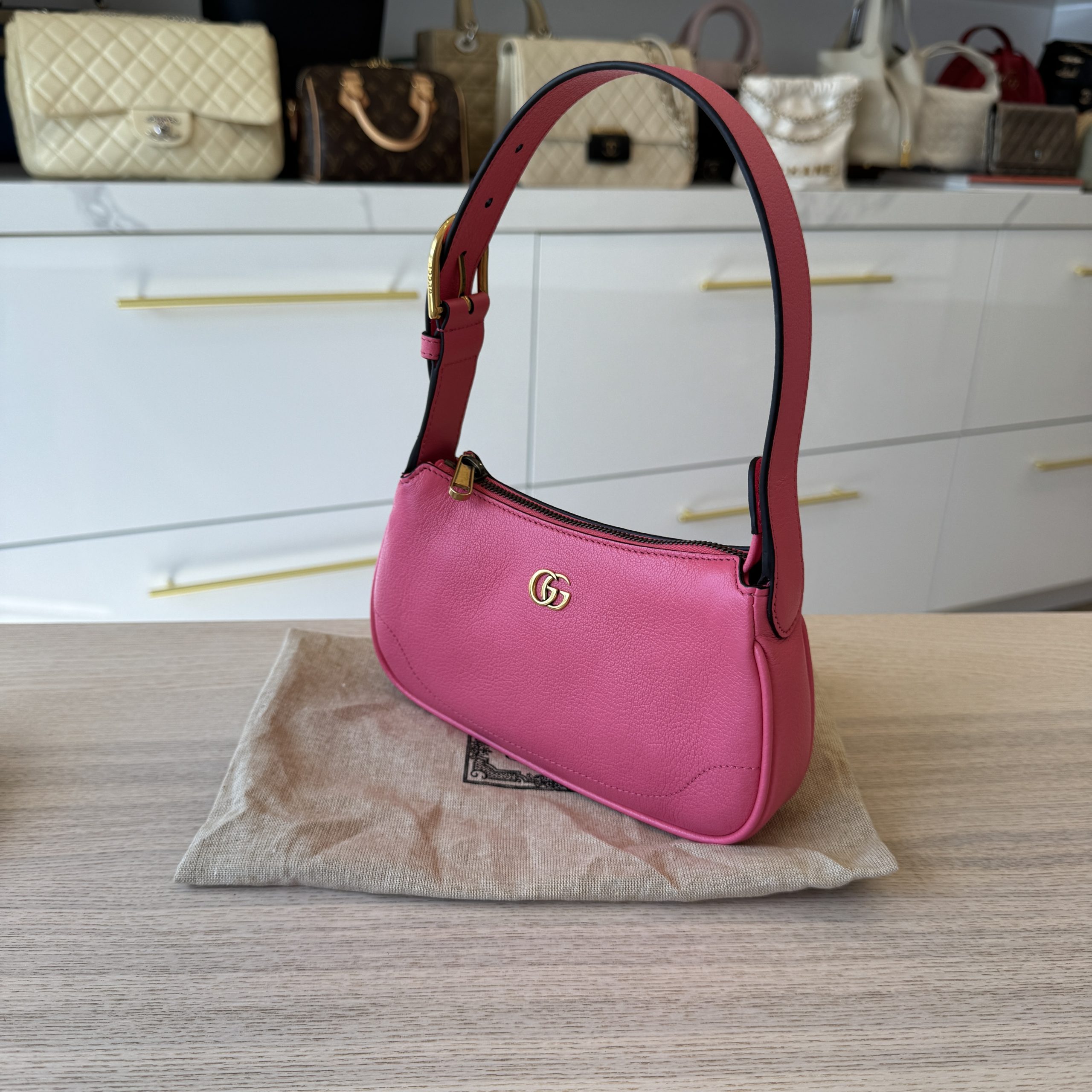 Gucci Aphrodite Shoulder Bag Leather Mini Pink