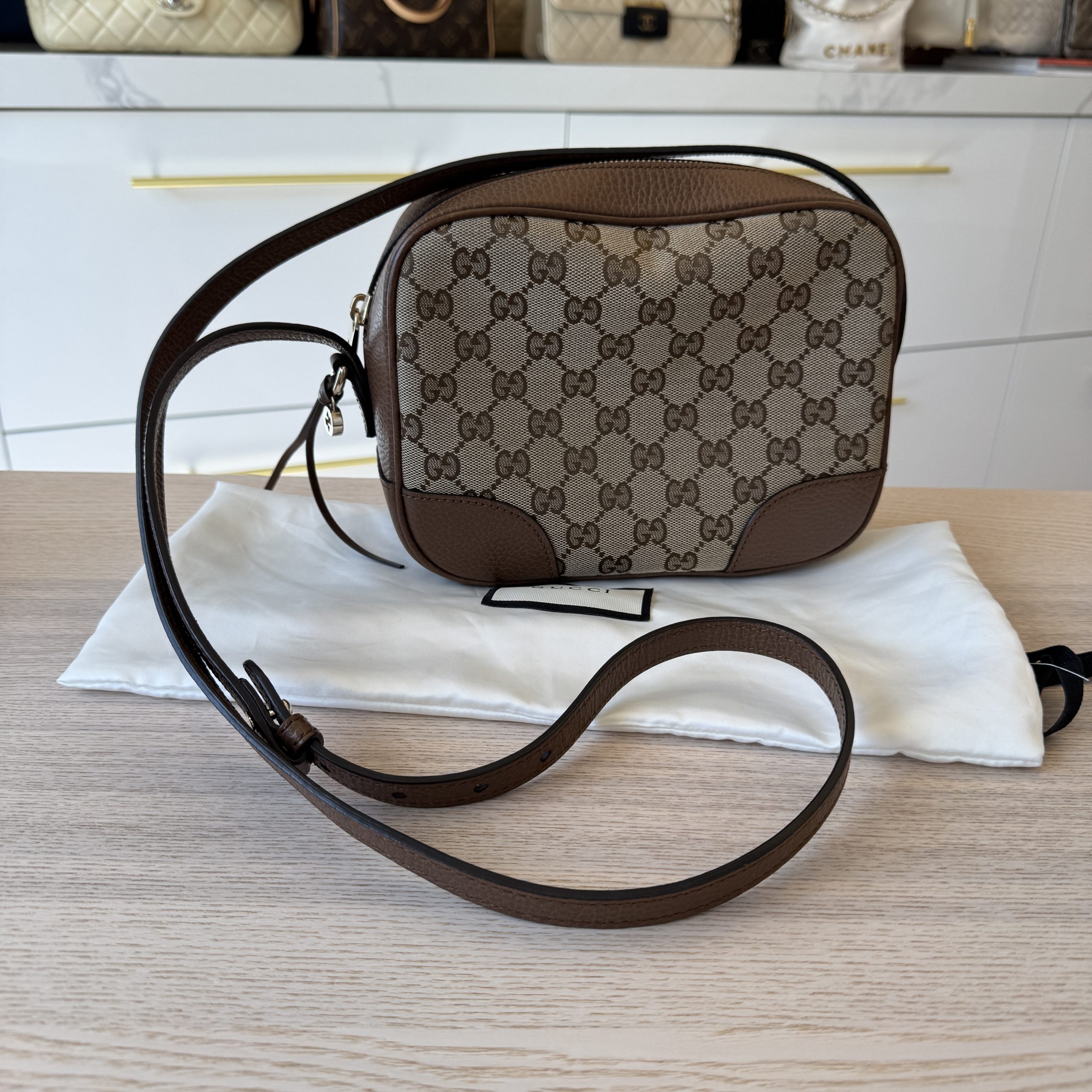 Gucci Canvas Mini Bree Messenger Bag Tan
