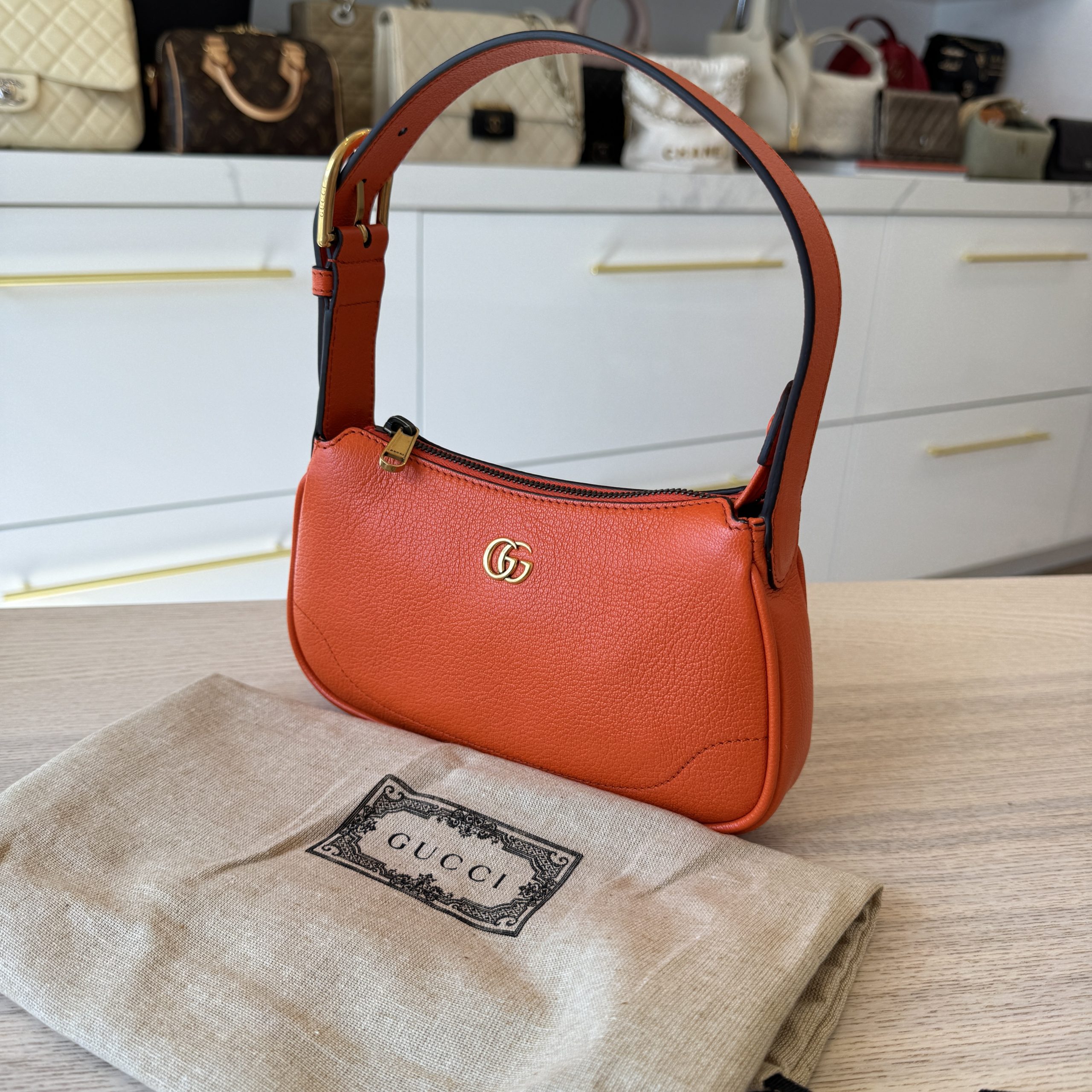 Gucci Aphrodite Shoulder Bag Leather Mini Orange