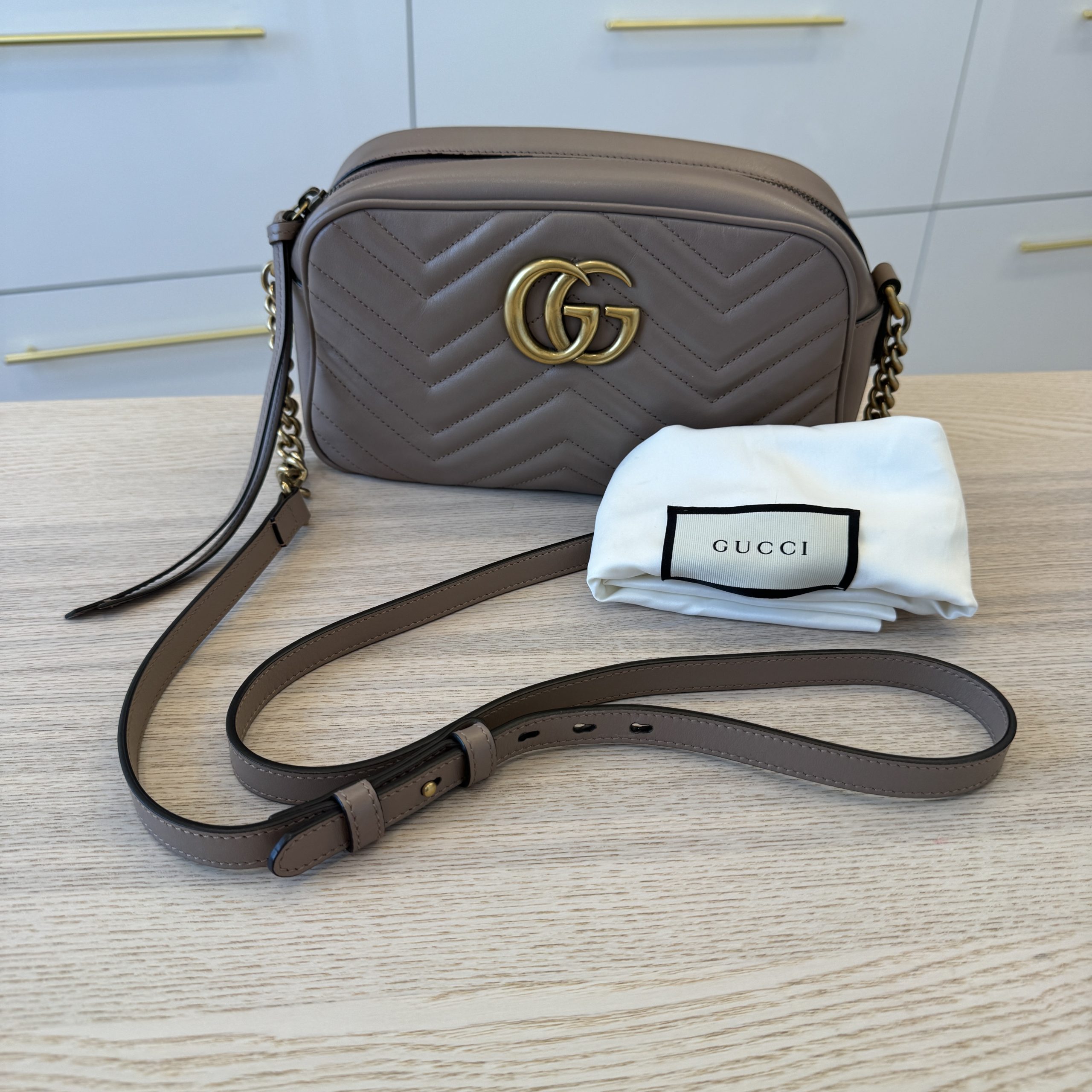 Gucci Matelasse Small GG Marmont Porcelain Rose and Gold Hardware