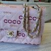 Chanel Pink Quilted Jersey Coco Printed Medium Double Flap Bag
