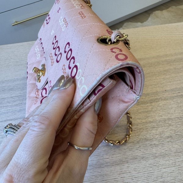 Chanel Pink Quilted Jersey Coco Printed Medium Double Flap Bag