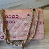 Chanel Pink Quilted Jersey Coco Printed Medium Double Flap Bag