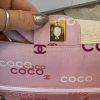 Chanel Pink Quilted Jersey Coco Printed Medium Double Flap Bag