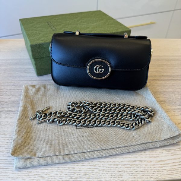 Gucci GG Petite Super Mini Shoulder Bag Black Silver Hardware