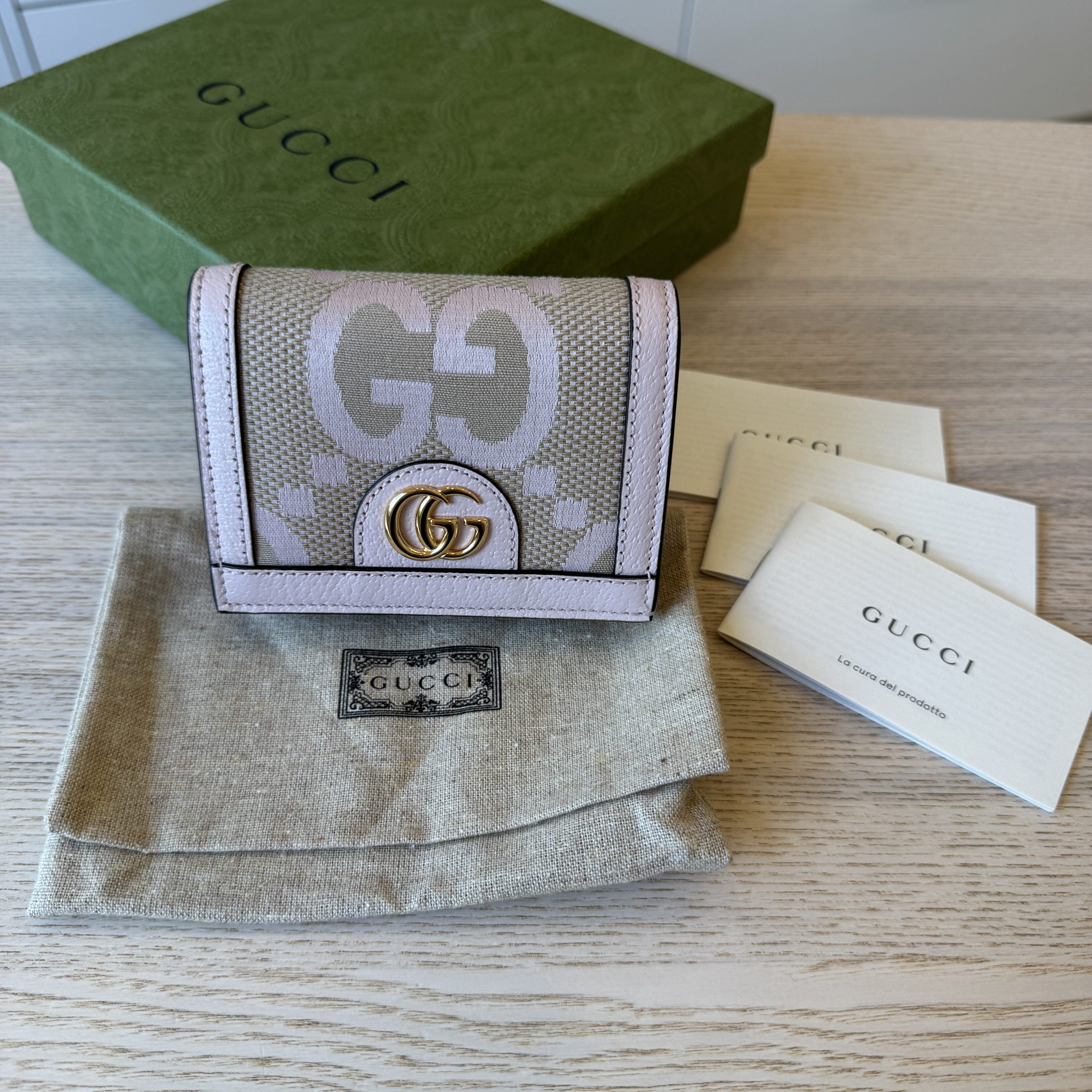 Gucci Jumbo Card Case Wallet Cream and Pink