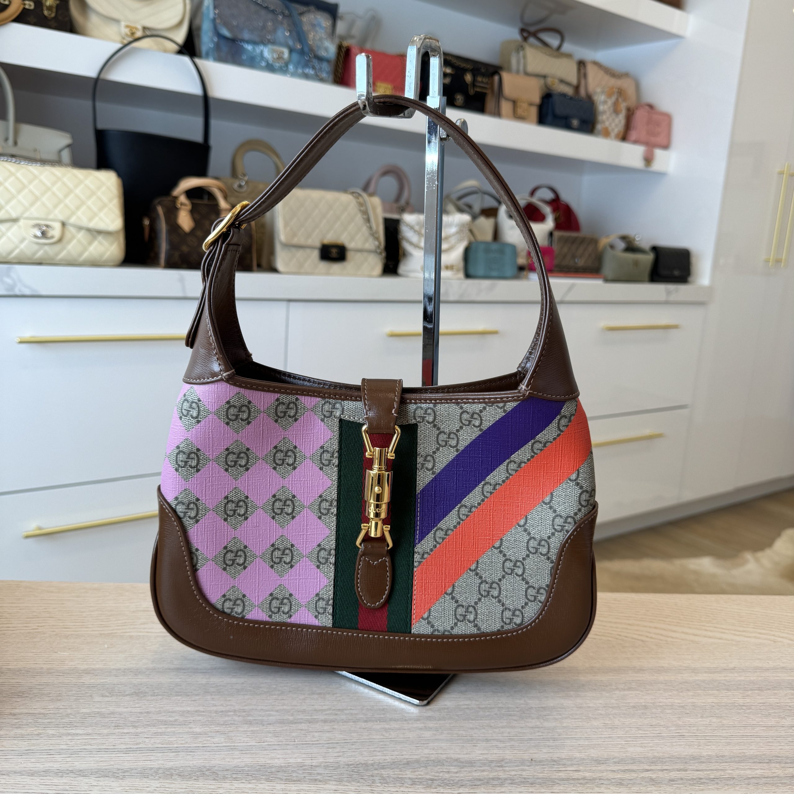 Gucci Jackie 1961 Geometric Print Small Shoulder Bag GG Supreme
