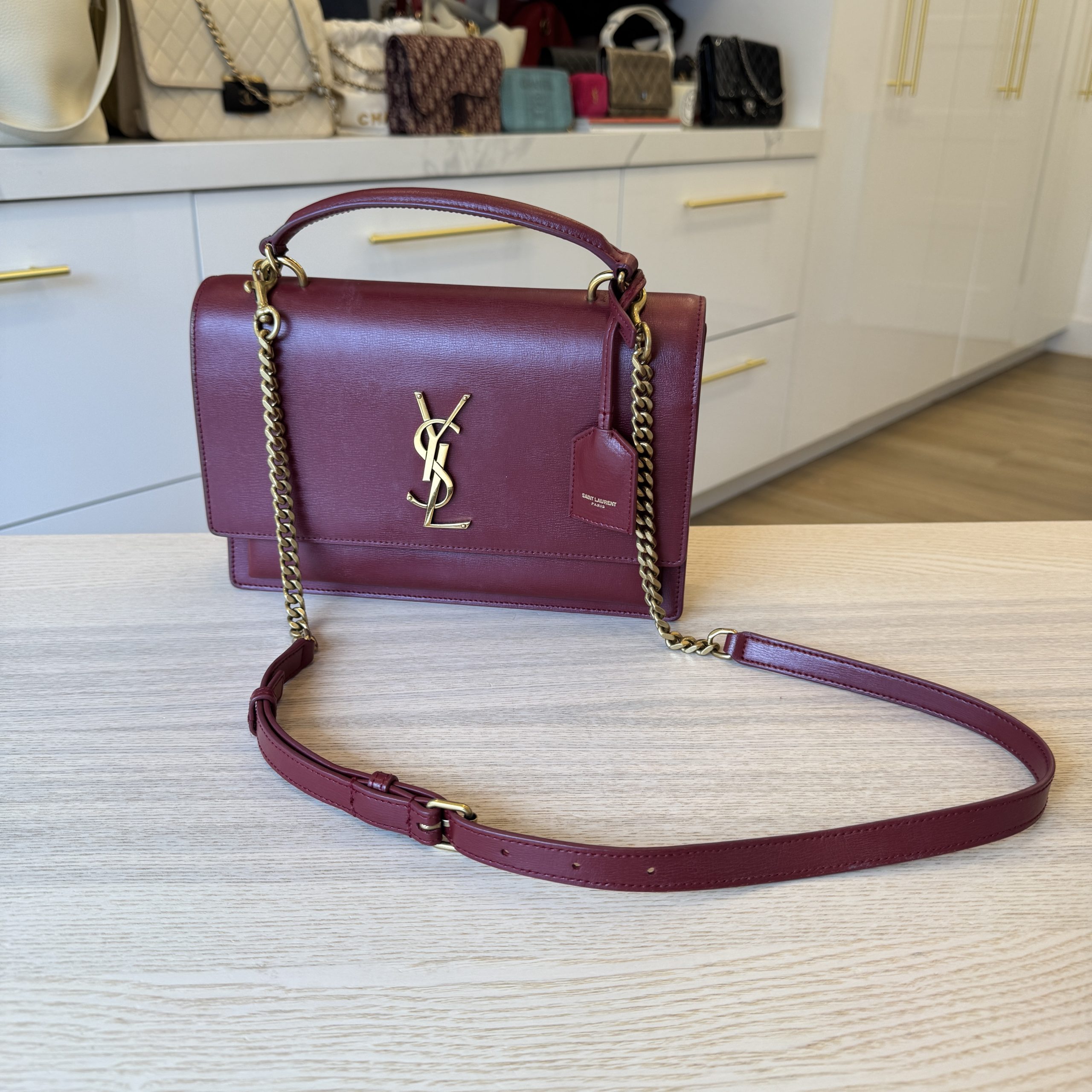 Saint Laurent (YSL) Leather Medium Sunset Crossbody Bag