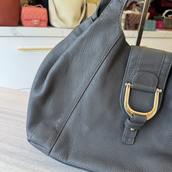 Gucci Grey Leather Pebbled Leather Greenwich Medium Shoulder Bag Grey