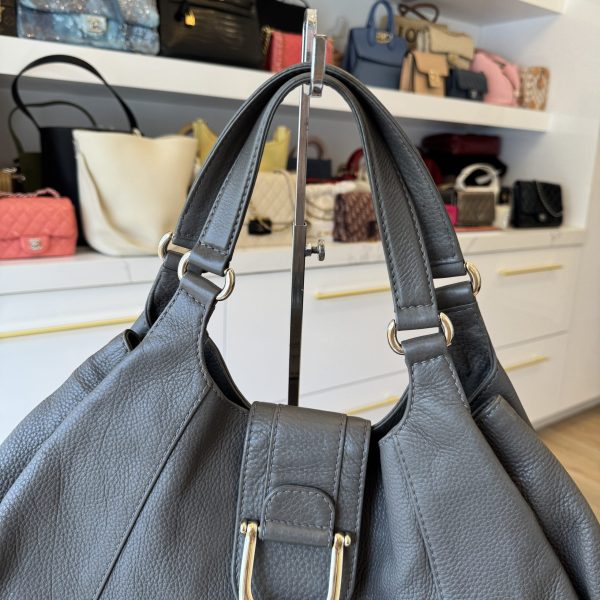 Gucci Grey Leather Pebbled Leather Greenwich Medium Shoulder Bag Grey