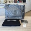 Saint Laurent Crinkled Calfskin Matelasse Monogram Large Niki Chain Satchel Grey