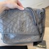 Saint Laurent Crinkled Calfskin Matelasse Monogram Large Niki Chain Satchel Grey