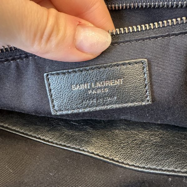 Saint Laurent Crinkled Calfskin Matelasse Monogram Large Niki Chain Satchel Grey