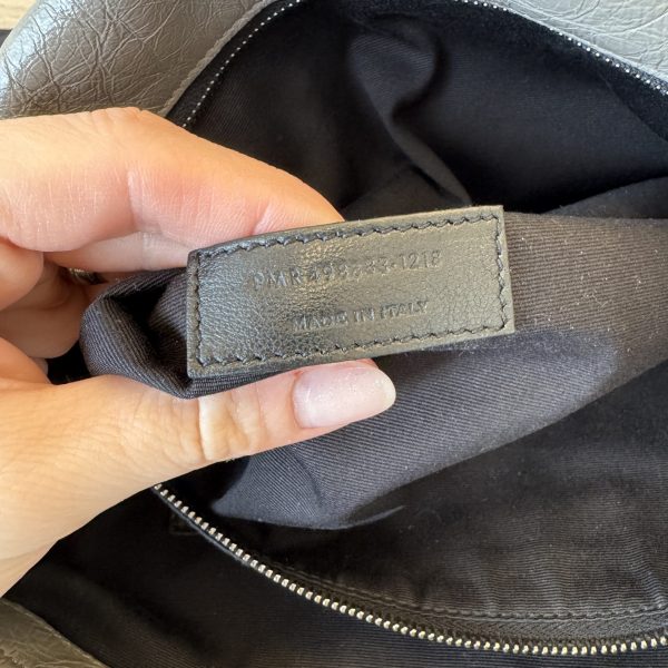 Saint Laurent Crinkled Calfskin Matelasse Monogram Large Niki Chain Satchel Grey