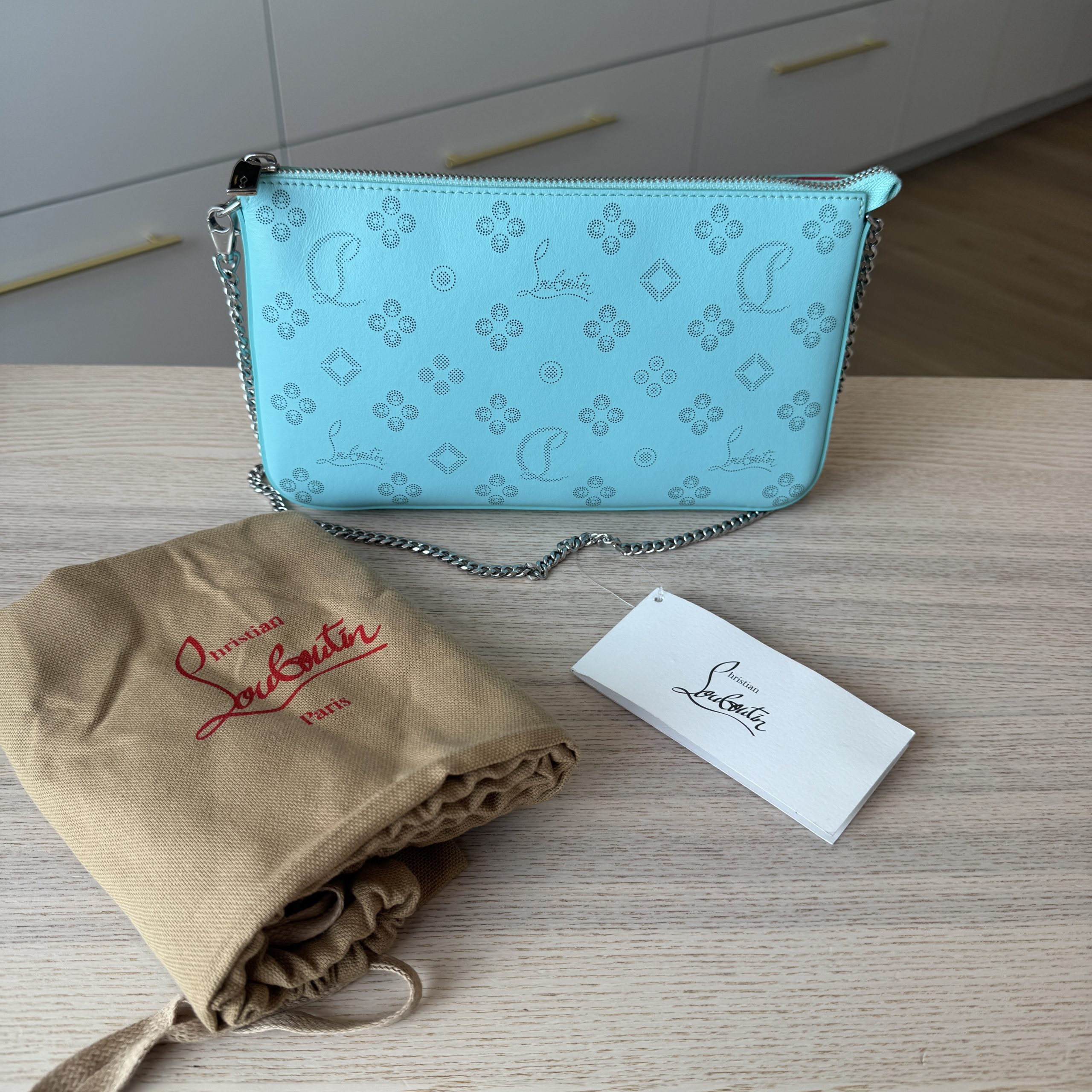 Christian Louboutin Calfskin Loubila Loubinthesky Chain Clutch Bermuda