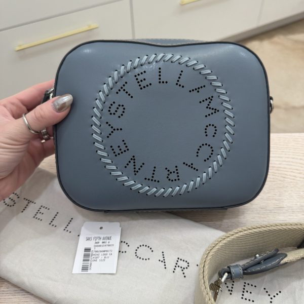 Stella McCartney Leather Logo Camera Bag Blue with Studded Strap