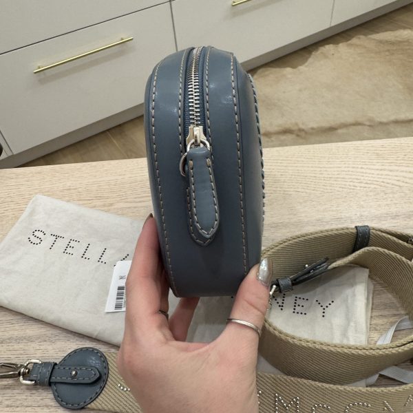 Stella McCartney Leather Logo Camera Bag Blue with Studded Strap