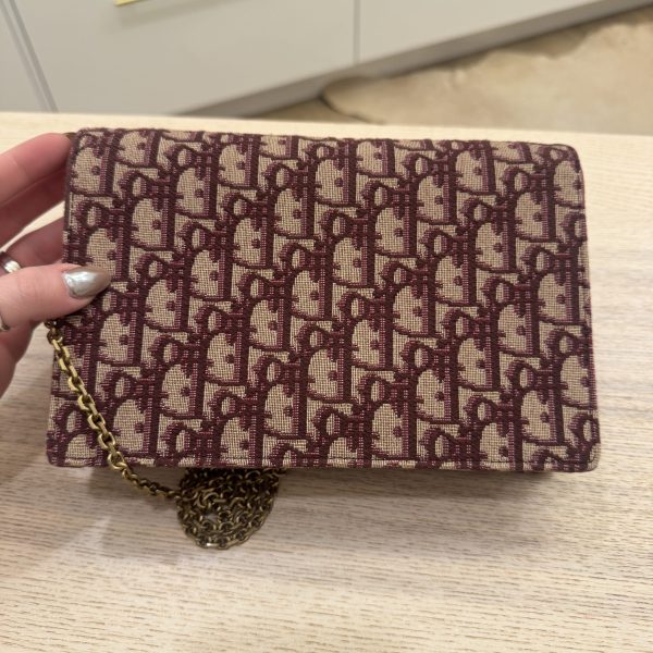 Christian Dior Saddle Chain Clutch Oblique Canvas Burgundy