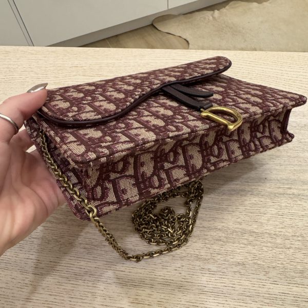Christian Dior Saddle Chain Clutch Oblique Canvas Burgundy