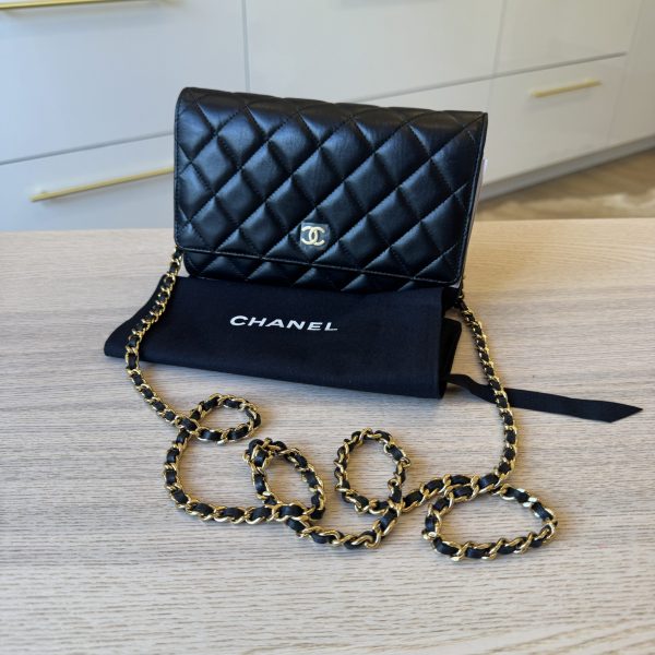 Chanel Lambskin Quilted Wallet On Chain WOC Black Gold Hardware