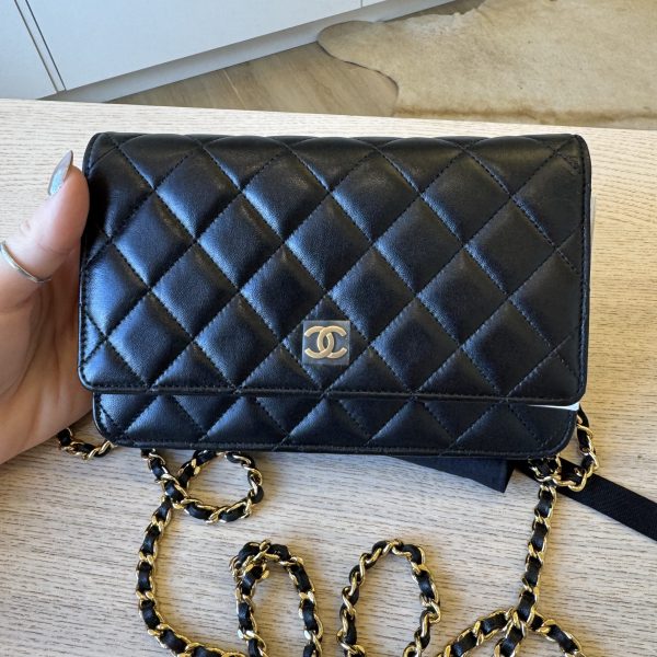 Chanel Lambskin Quilted Wallet On Chain WOC Black Gold Hardware