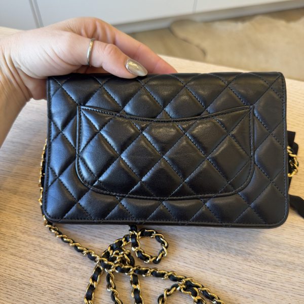 Chanel Lambskin Quilted Wallet On Chain WOC Black Gold Hardware