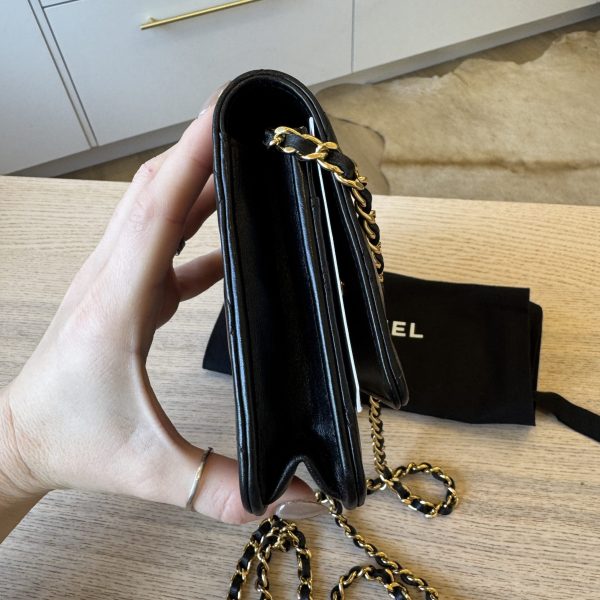 Chanel Lambskin Quilted Wallet On Chain WOC Black Gold Hardware