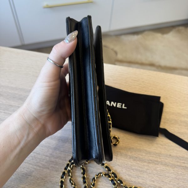 Chanel Lambskin Quilted Wallet On Chain WOC Black Gold Hardware