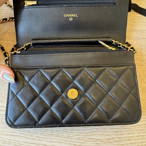 Chanel Lambskin Quilted Wallet On Chain WOC Black Gold Hardware