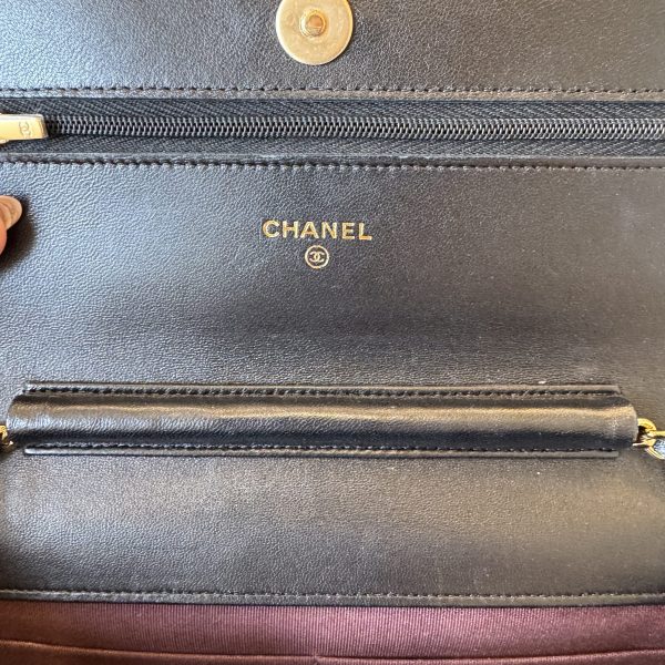 Chanel Lambskin Quilted Wallet On Chain WOC Black Gold Hardware