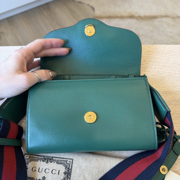 Louis Vuitton Azalea Calfskin Web Monochrome Mini Horsebit 1955 Chain Shoulder Bag Emerald