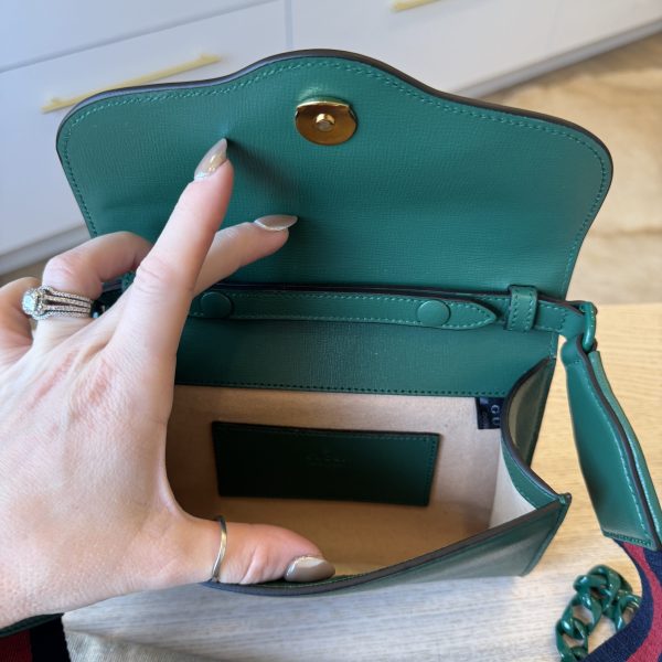 Louis Vuitton Azalea Calfskin Web Monochrome Mini Horsebit 1955 Chain Shoulder Bag Emerald