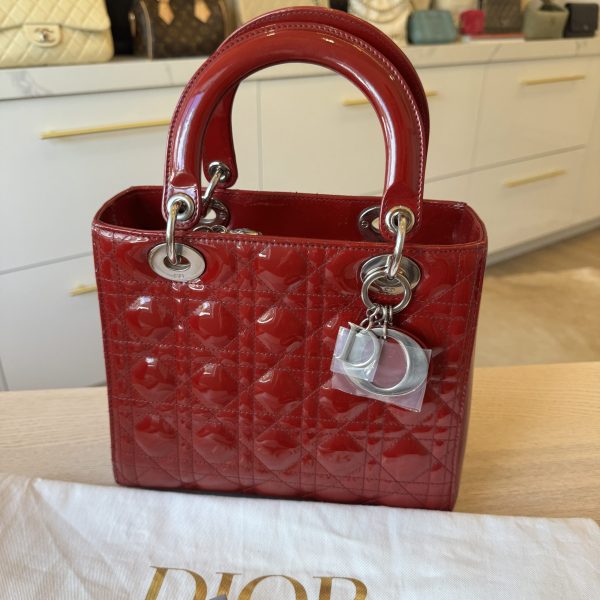 Christian Dior Patent Medium Lady Dior Gold Hardware Silver Hardware
