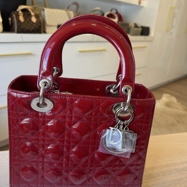 Christian Dior Patent Medium Lady Dior Gold Hardware Silver Hardware