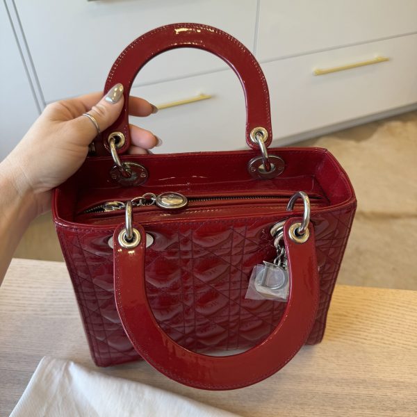 Christian Dior Patent Medium Lady Dior Gold Hardware Silver Hardware