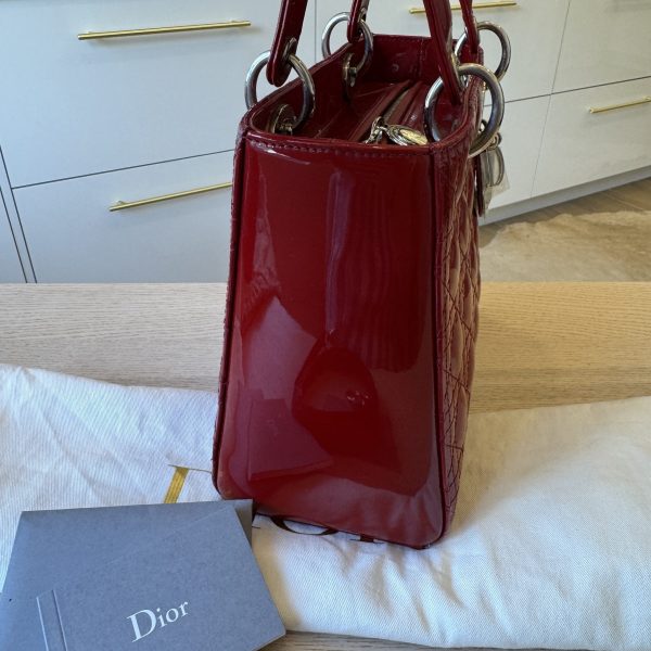 Christian Dior Patent Medium Lady Dior Gold Hardware Silver Hardware
